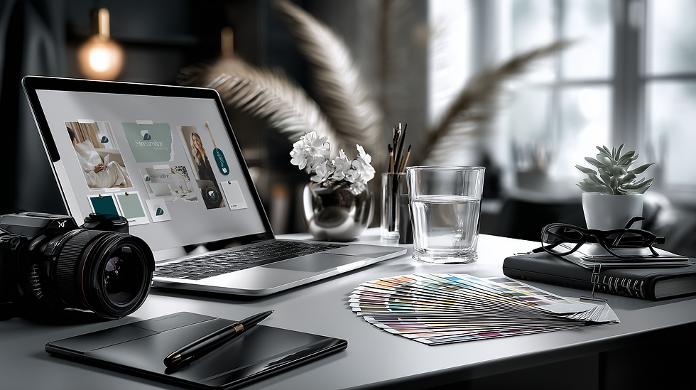 Close-up view of a laptop screen showing a logo design software interface