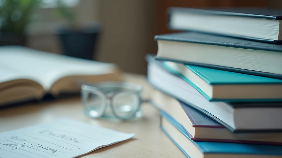Close-up view of nursing textbooks and study materials