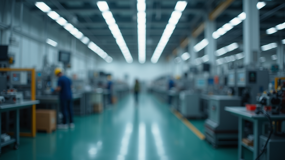 Eye-level view of a manufacturing facility with advanced AI technology