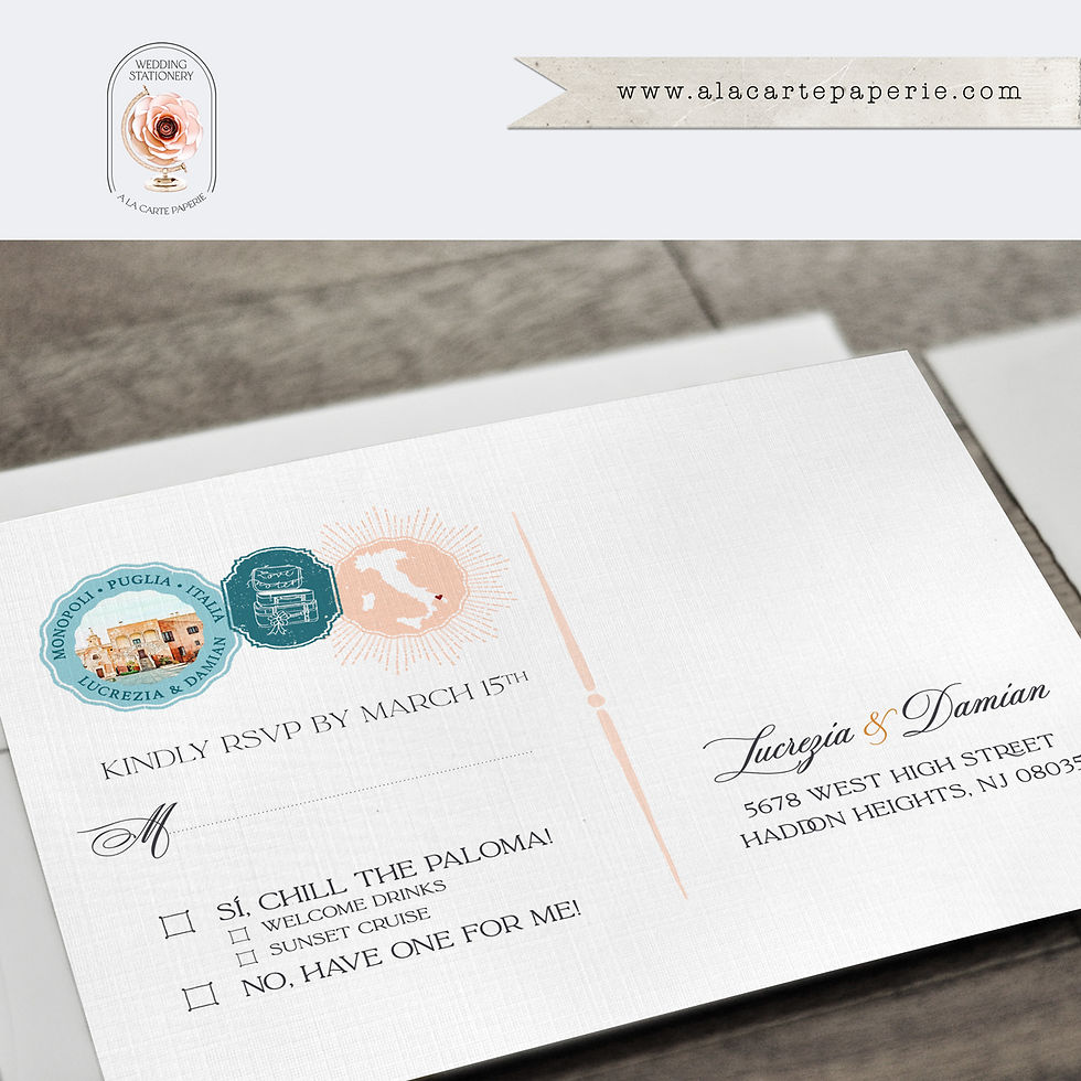 Thumbnail: Monopoli Puglia Italy Masseria Spina Watercolor Illustrated Wedding Invitations