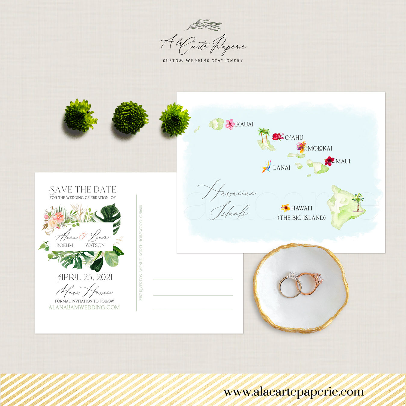 Hawaii Islands Kauai Oahu Maui Beach Save the Date Postcard Destination Wedding