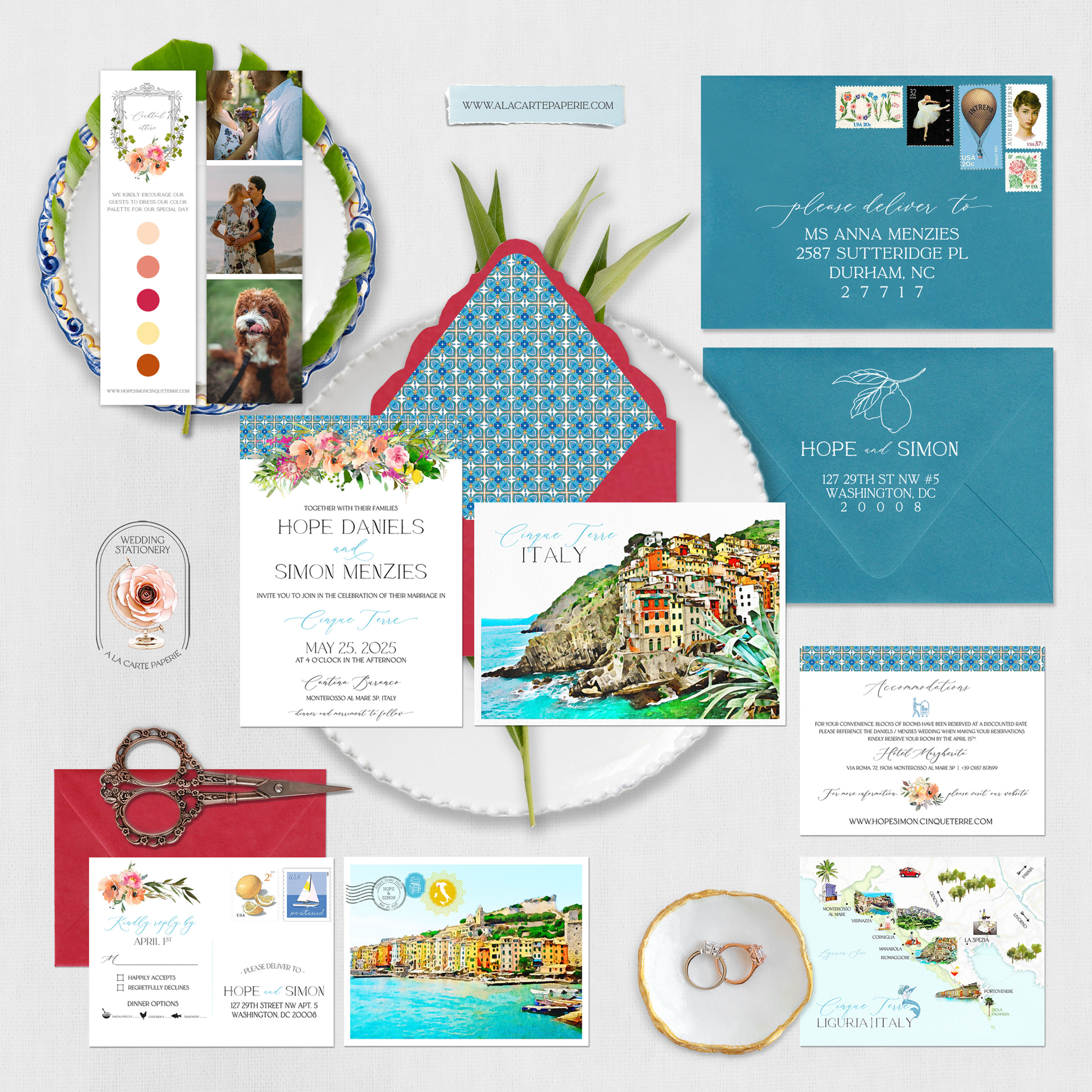 Cinque Terre Italian Riviera Italy Illustrated Destination Wedding Invitations