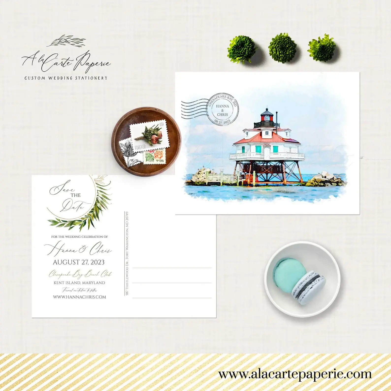 Chesapeake Bay Maryland US Destination Wedding Save the Date Postcard Watercolor