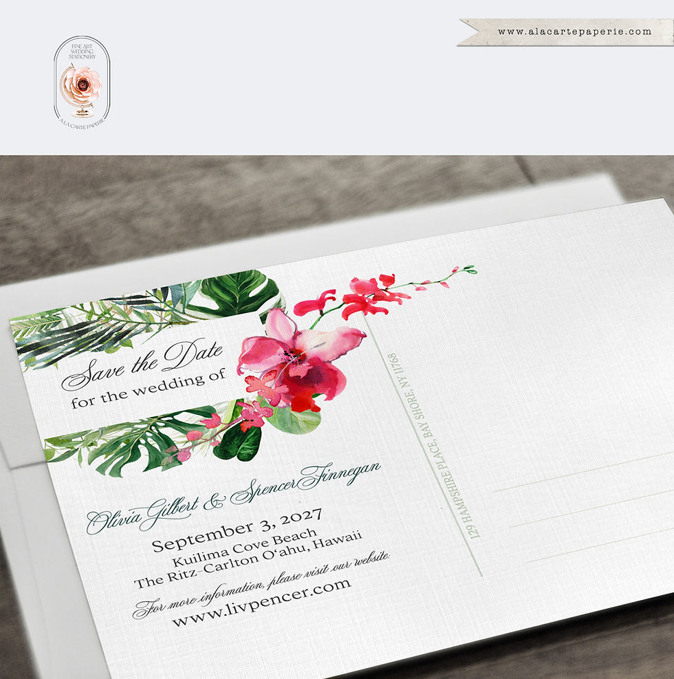Thumbnail: Turtle Bay Oahu Hawaii Watercolor Illustrated Save the Date Wedding Invitations