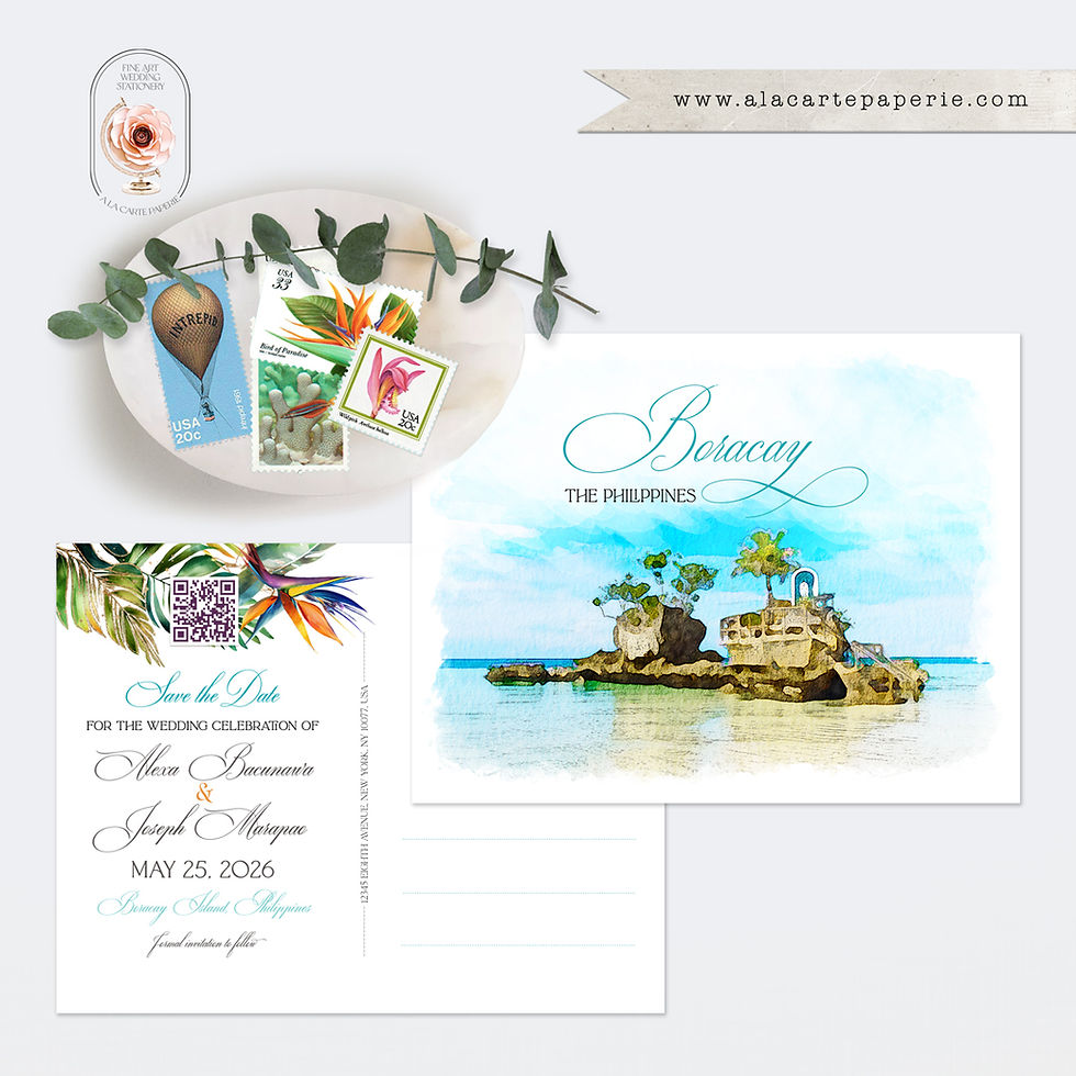 Boracay Philippines Save the Date Postcard Watercolor Destination Wedding Invite