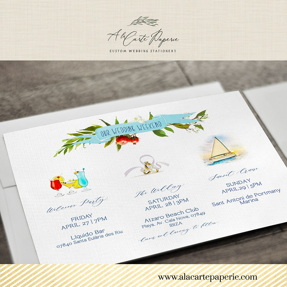 Thumbnail: Ibiza Spain Balearic Island Watercolor Illustrated Destination Wedding Invitatio