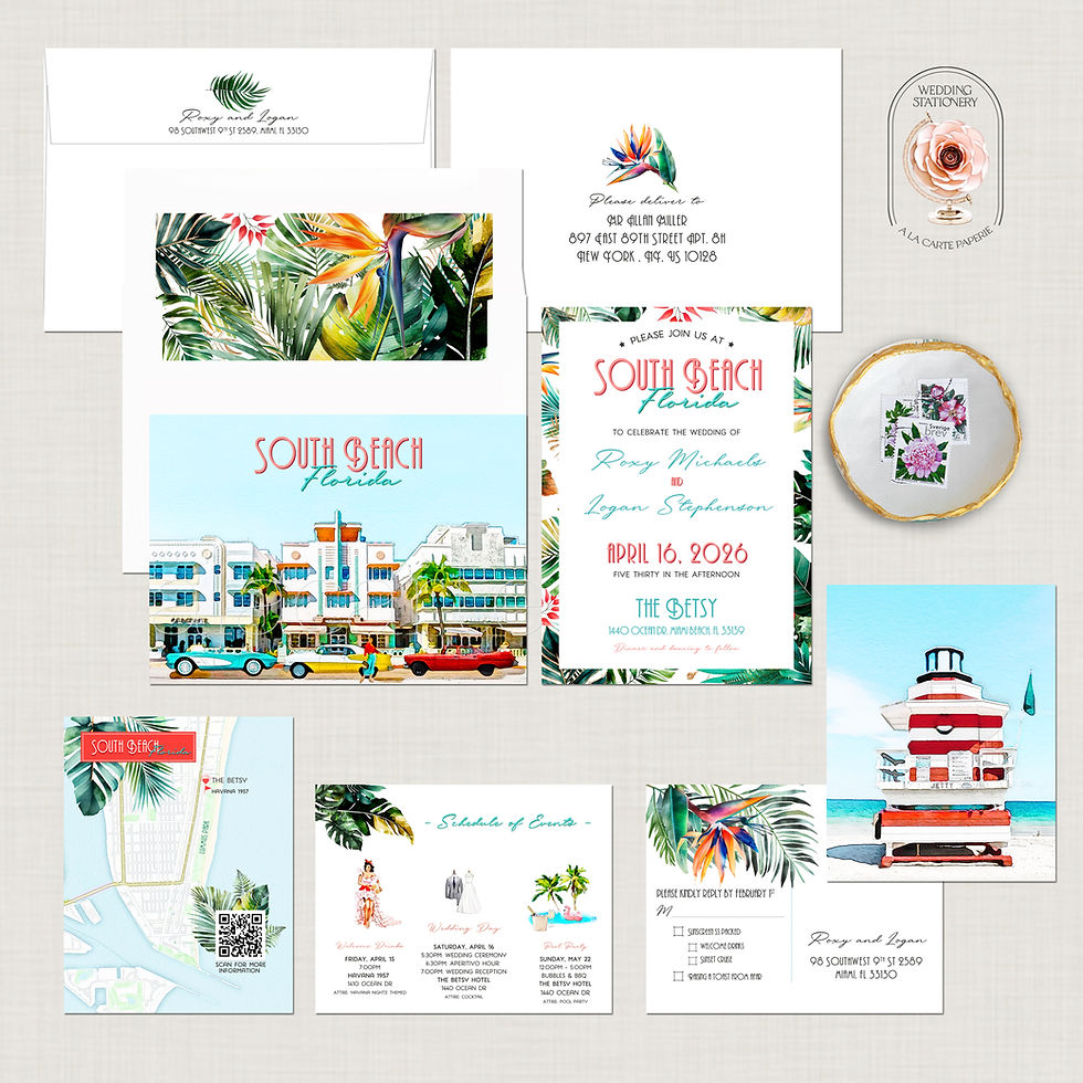 Thumbnail: Miami South Beach Florida Watercolor  Destination Wedding Invitation