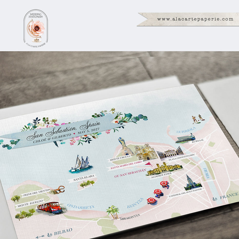Thumbnail: San Sebastian Spain Basque Country Watercolor Destination Wedding Invitation Set