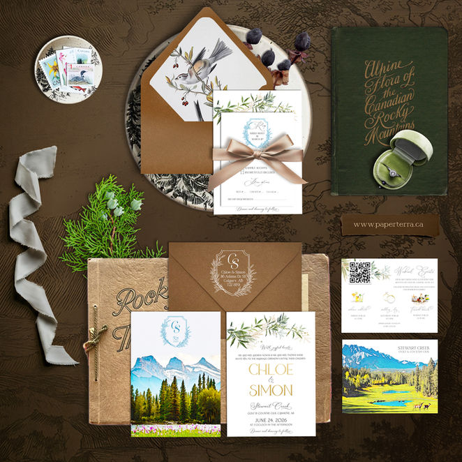 Canmore Alberta Canada Watercolour Illustrated Wedding invitation Set