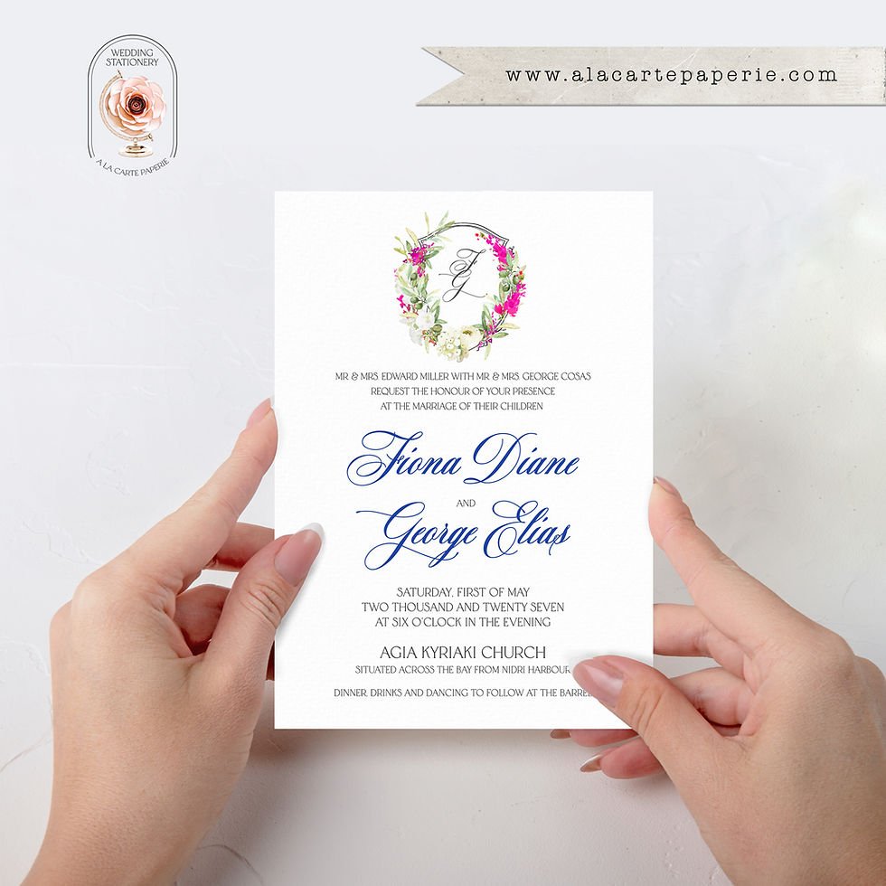 Thumbnail: Lefkada Greece Watercolor Illustrated Greek Destination Wedding Invitation Set