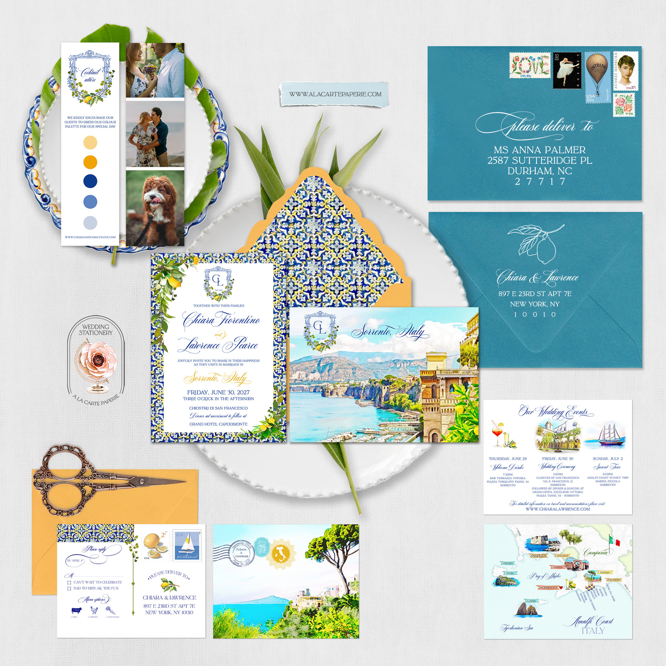 Sorrento Italy Amalfi Coast Watercolor Destination Wedding Invitation Set