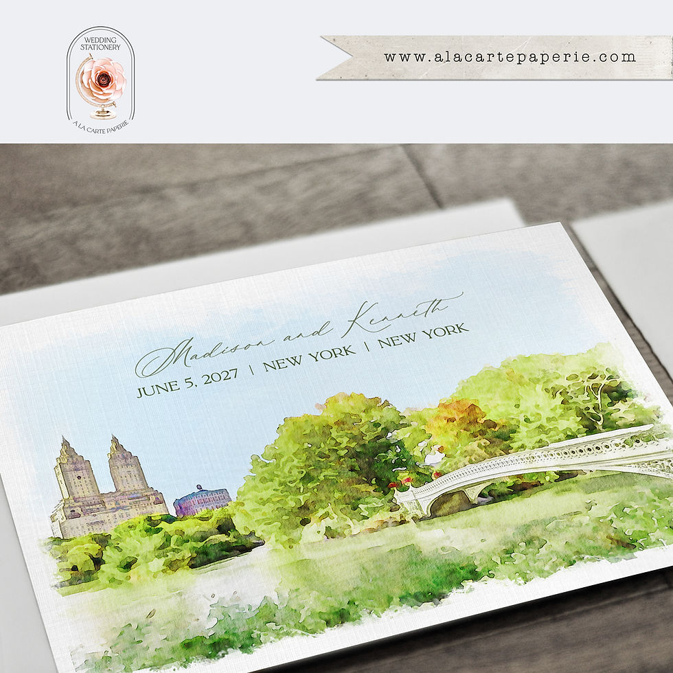 Thumbnail: New York City Central Park NYC Loeb Boathouse Illustrated Wedding Invitations