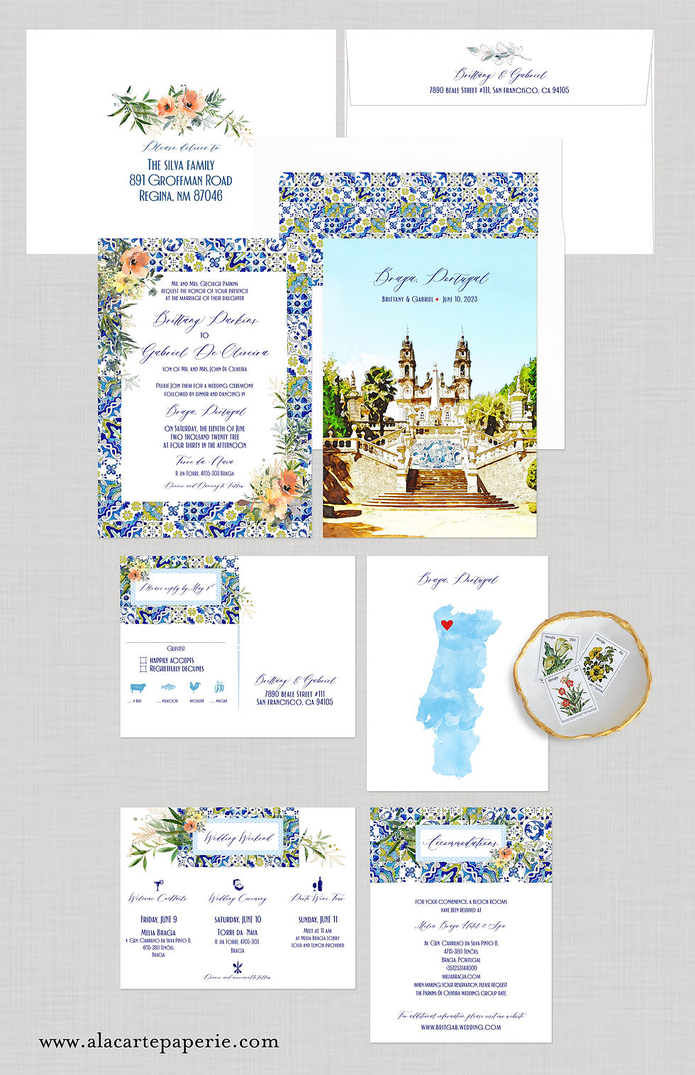 Thumbnail: Braga Portugal Watercolor Illustrated Destination Wedding Invitation Set