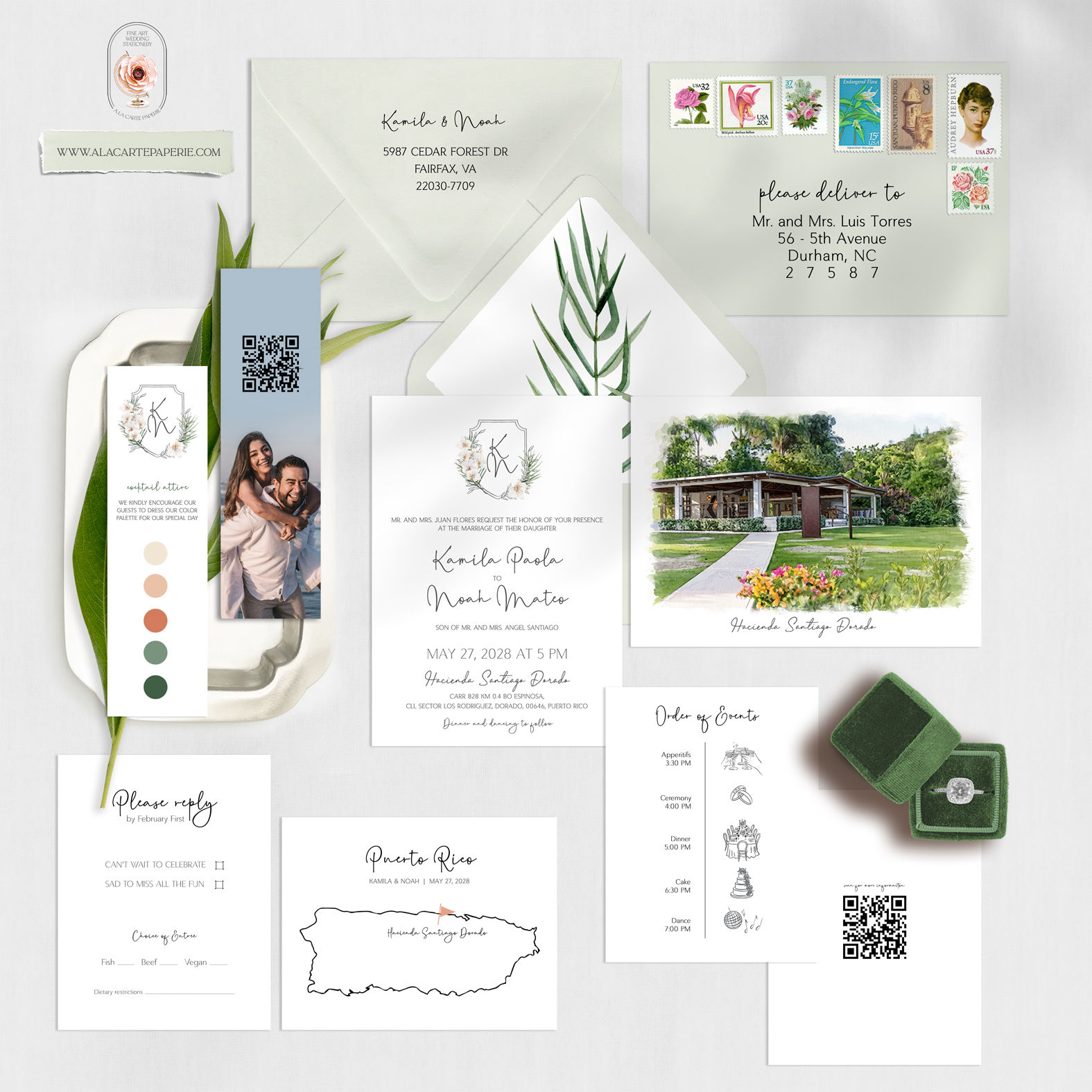 Puerto Rico Destination Wedding Invitation Suite | Hacienda Santiago Dorado