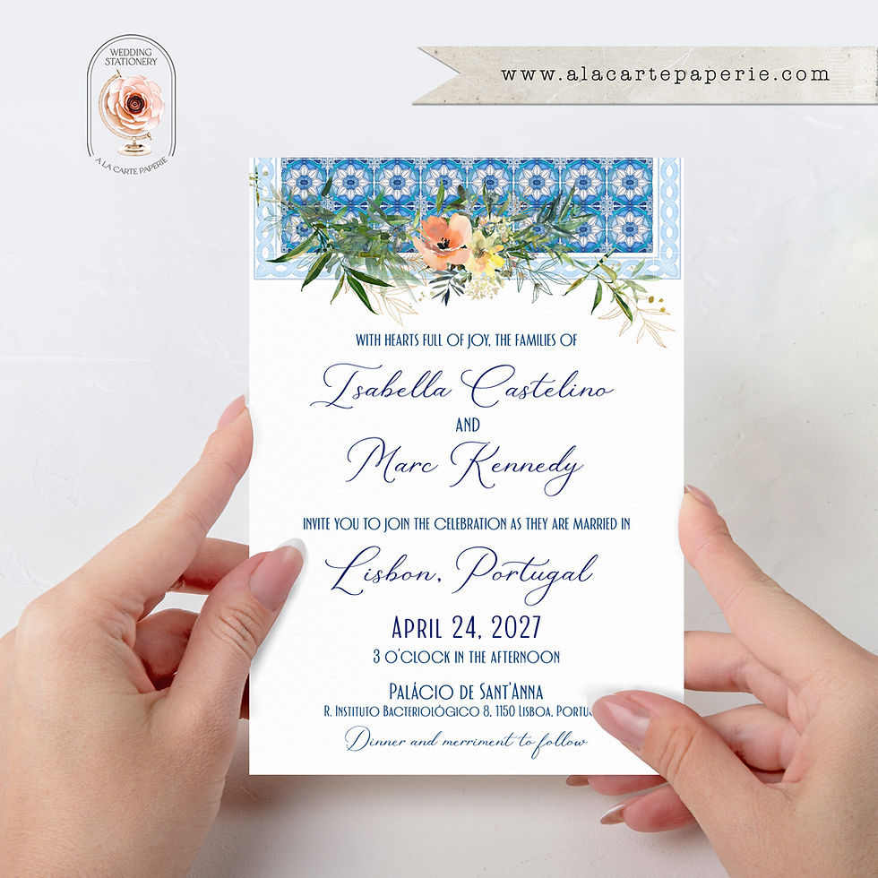 Thumbnail: Lisbon Portugal Watercolor Illustrated Destination Wedding Invitation Set
