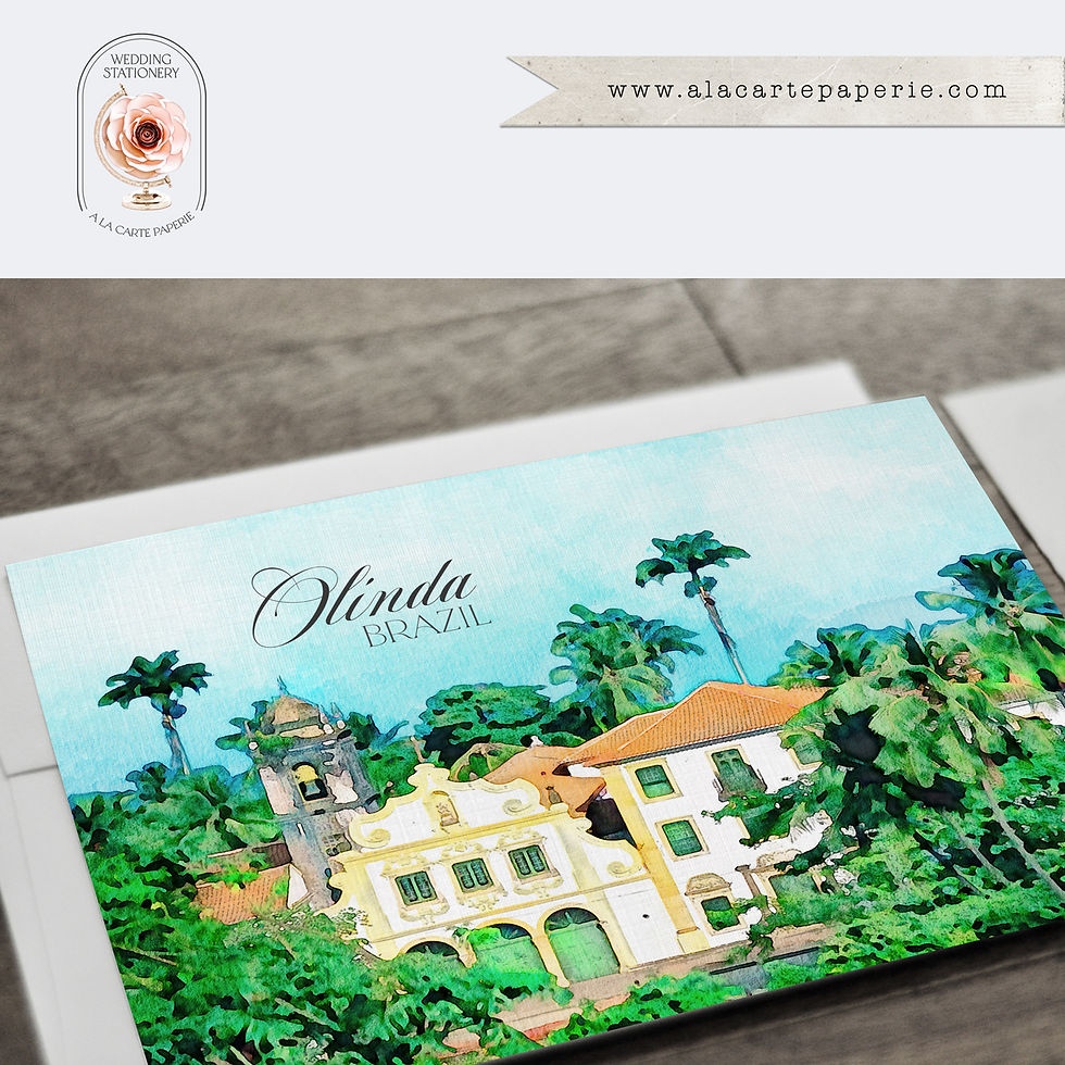 Thumbnail: Brazil Recife Brazilian Destination Watercolor Illustrated Wedding Invitations