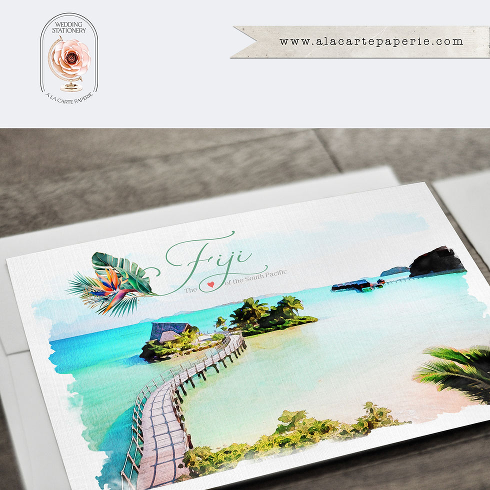 Thumbnail: Fiji Pacific Islands Watercolor Illustrated Destination Wedding Invitation Set