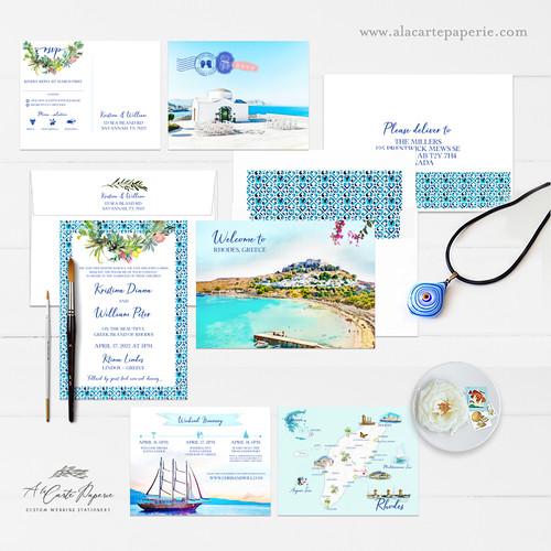 Rhodes Greece Destination Wedding Invitation Greek Islands Invitation
