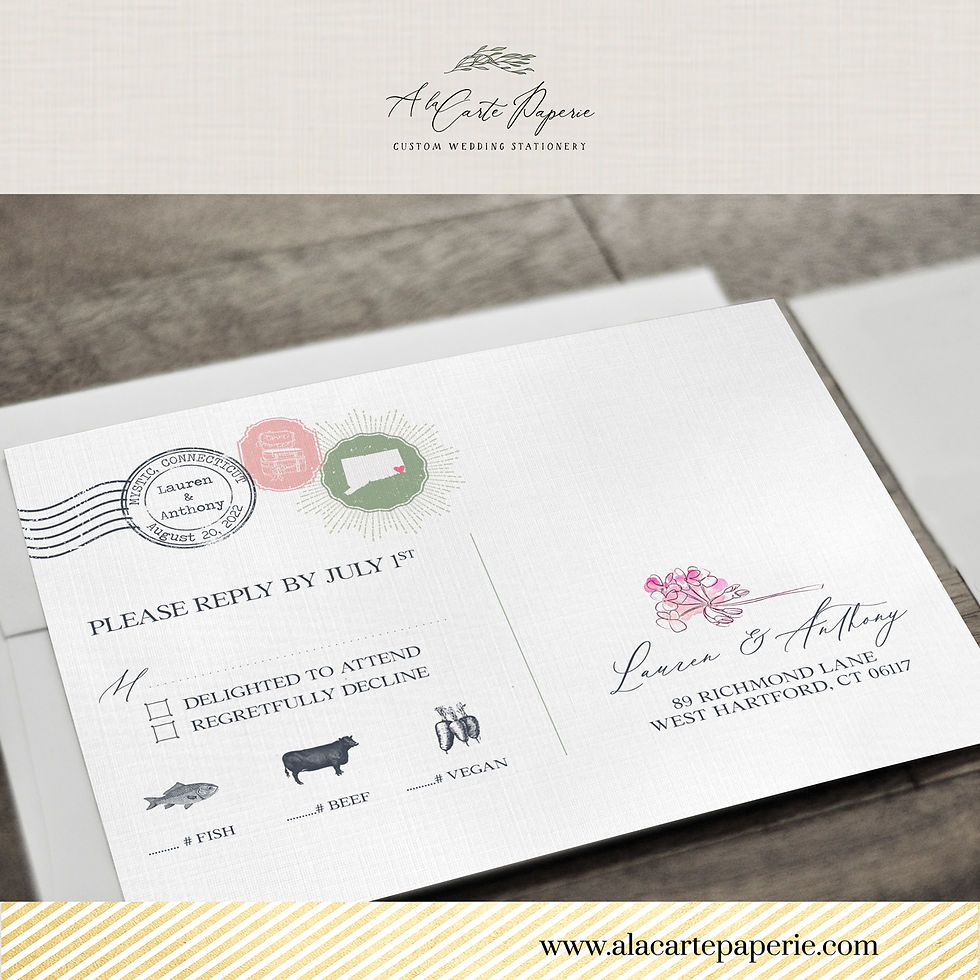 Thumbnail: Mystic River Connecticut Watercolor Illustrated Destination Wedding Invitations
