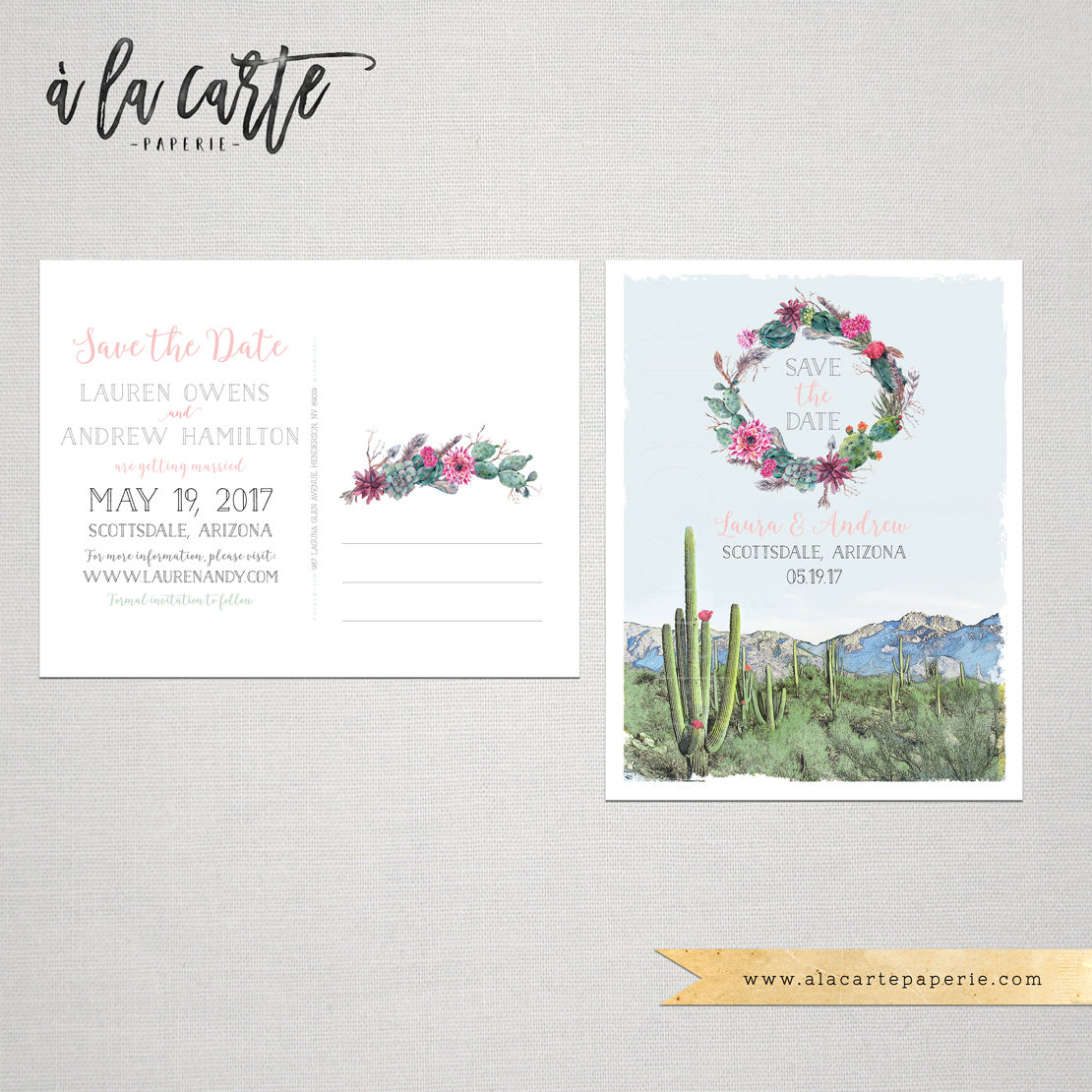 Arizona Scottsdale Phoenix Desert illustrated Destination Wedding Save the date
