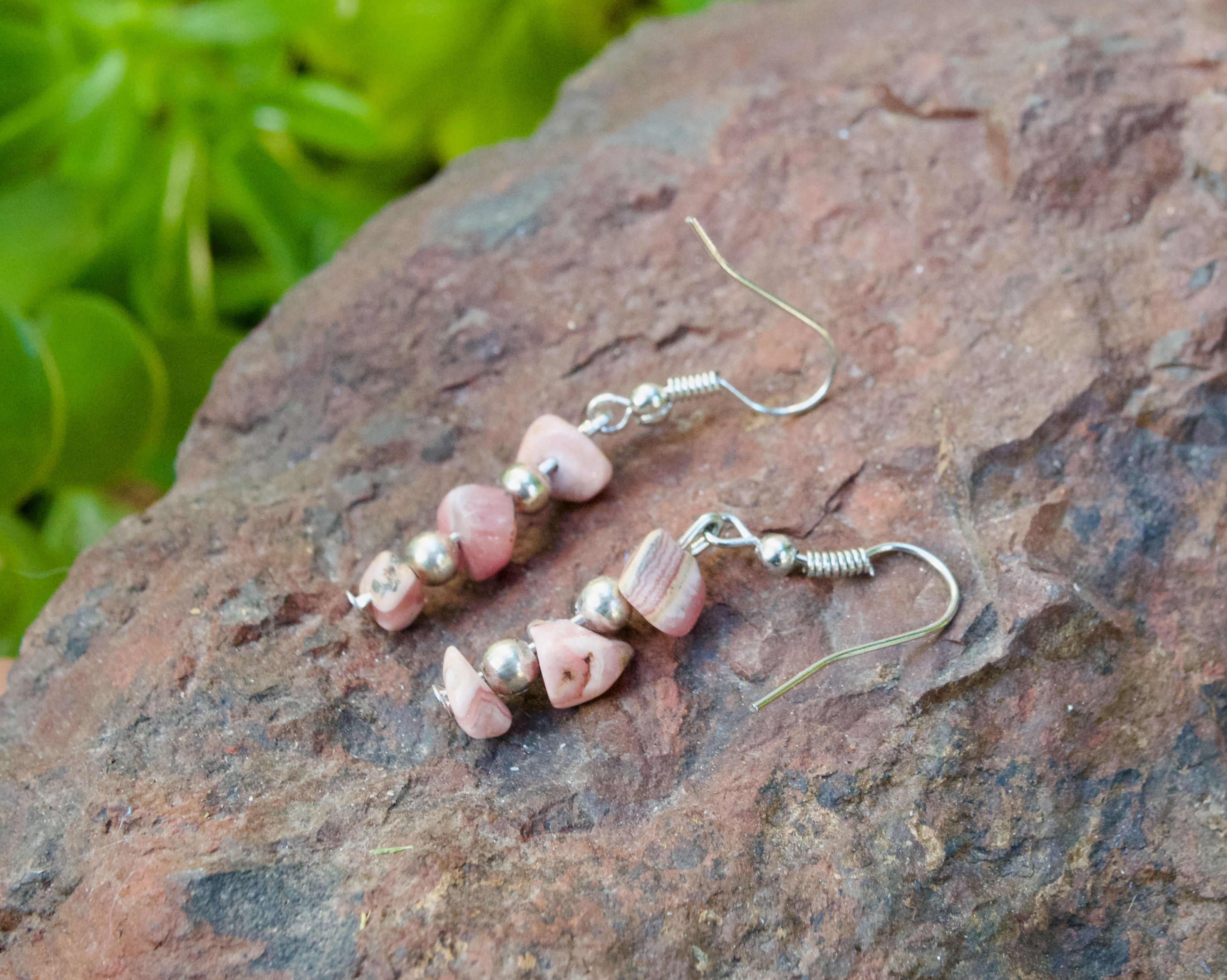 Pink Calcite with Silver Bead Earrings