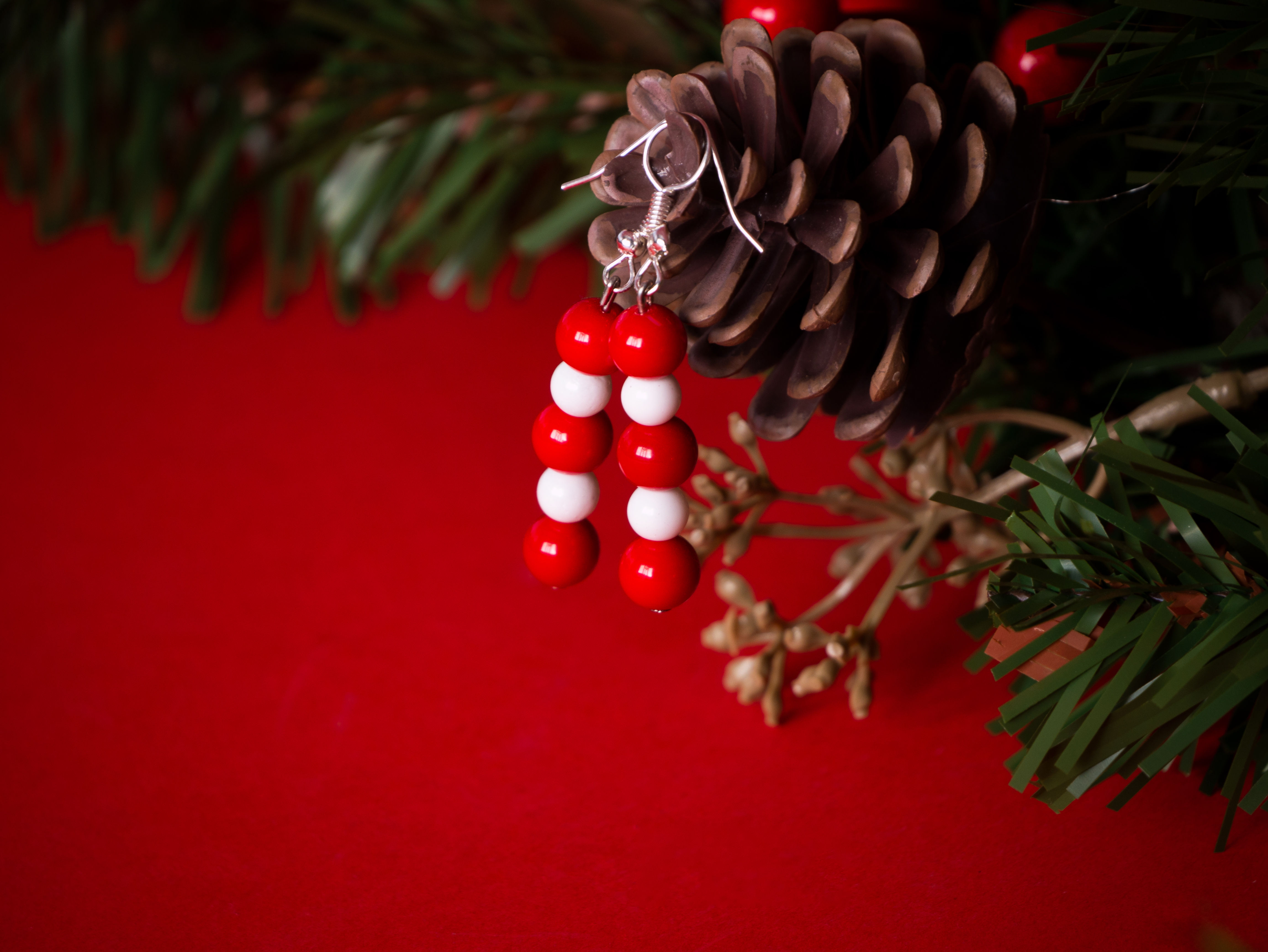 Red & White Bead Earrings
