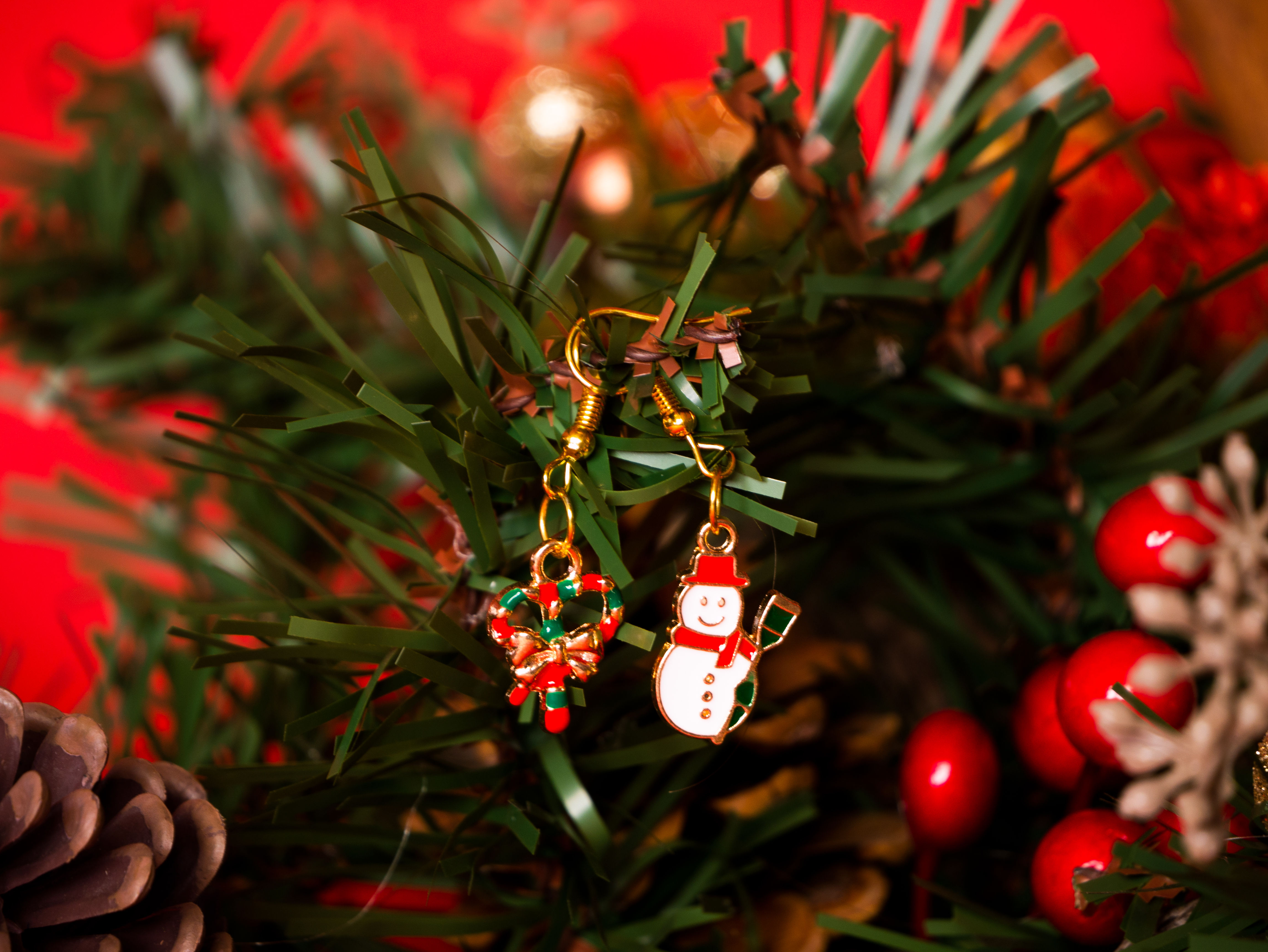 Christmas Bow & Snowman Earrings