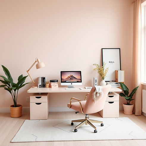 office space for bloggers that is chic and beatiful with nude pink and beige colors.jpg