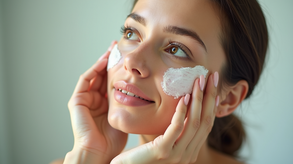 Eye-level view of a young woman enjoying a skincare routine