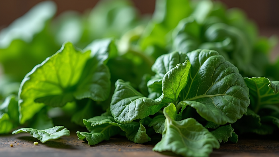 Close-up view of various leafy greens that may aid nitric oxide production