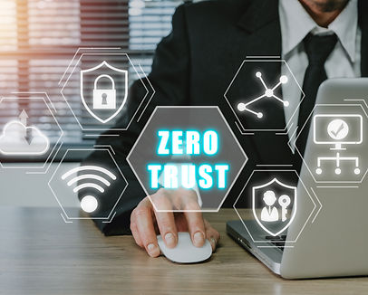 Zero trust security concept, Person using computer with zero trust icon on virtual screen.