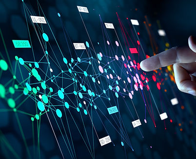 Big data analytics with AI technology. Data analyst analyzing and visualizing complex info