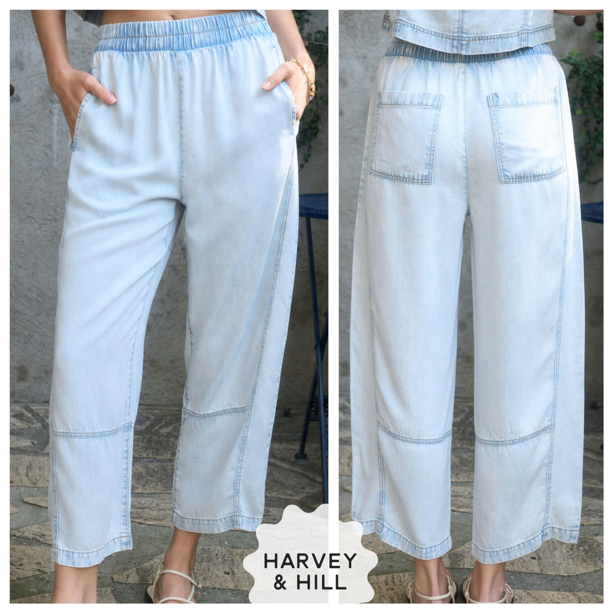 Soft Tencel Style Light Blue Denim Pull-on Pants
