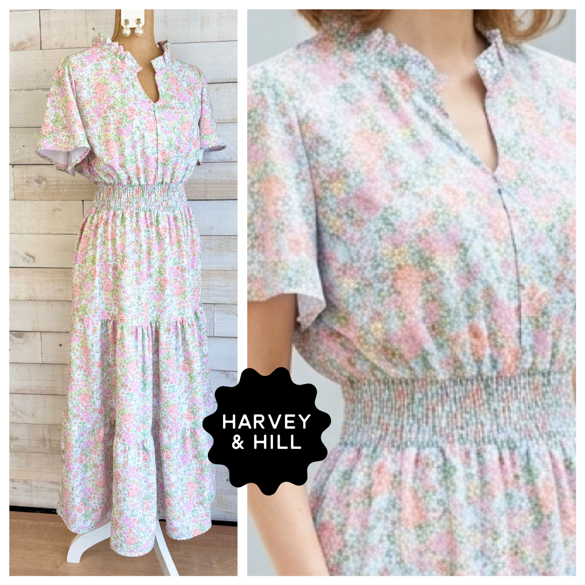 Floral Smocked Waist Puff Sleeve Maxi Dress