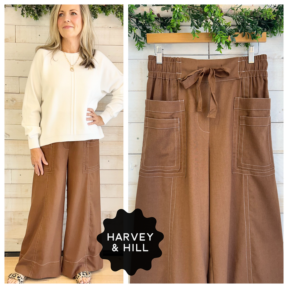 Payton Brown Flowy Wide Leg Pull-On Pants