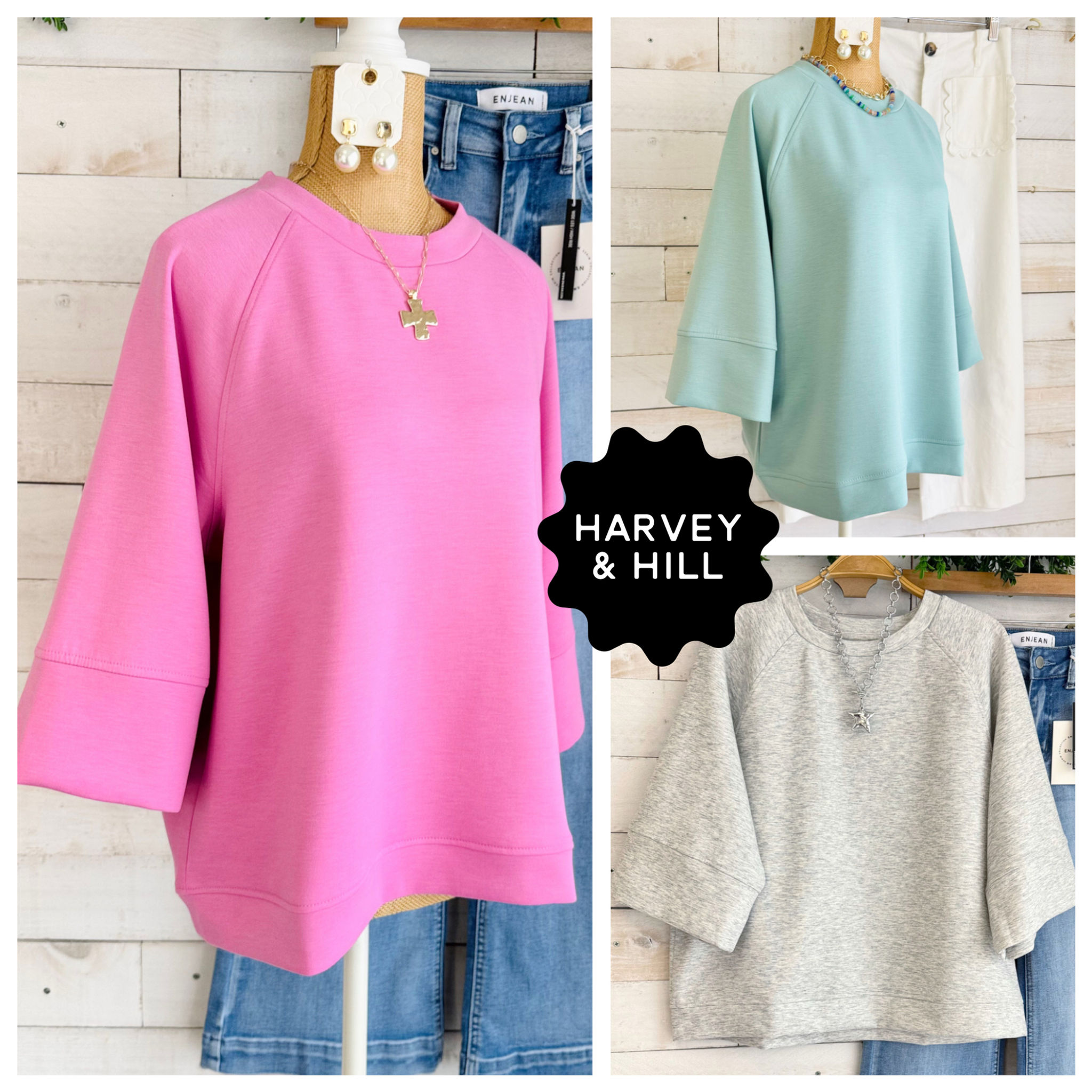 Soft Scuba Three-Quarter Sleeve Loose Fit Top