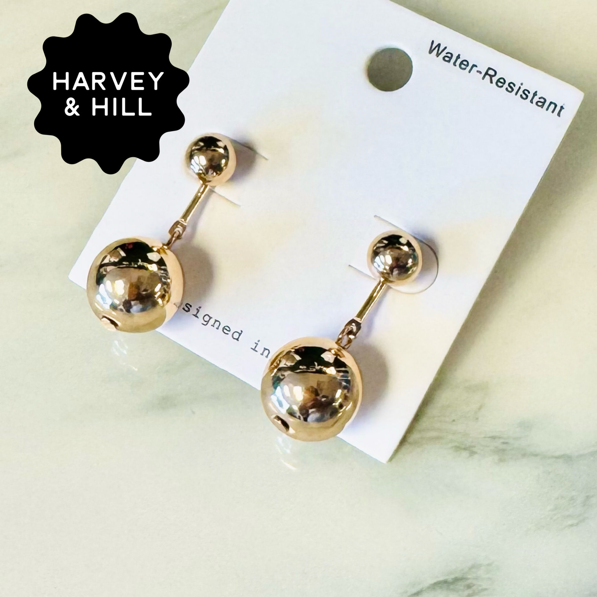 Gold Ball and Bar Drop Earrings