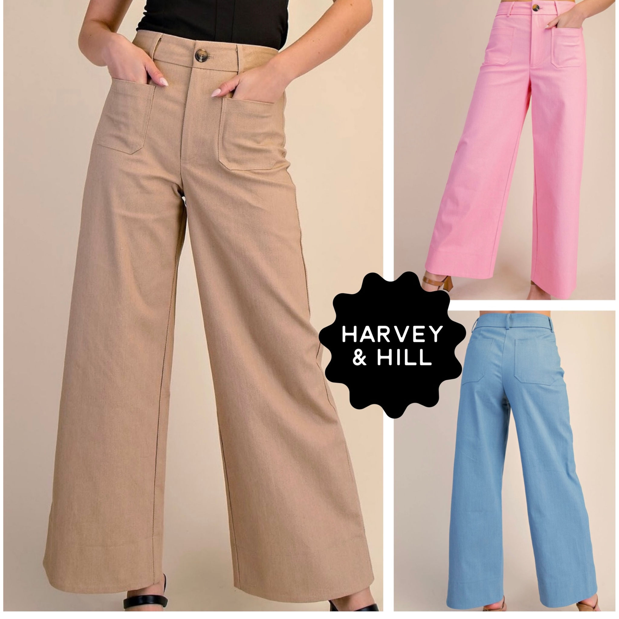 Glam Wide-Leg Twill Patch Pocket Pants