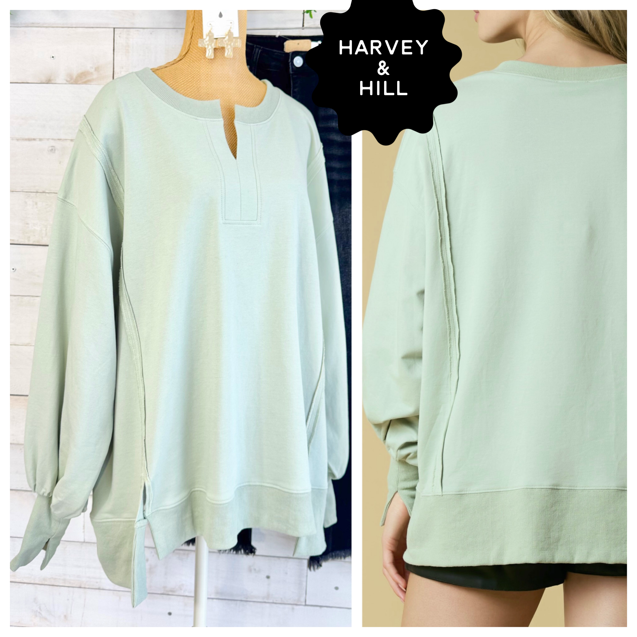 Light Sage Leveled Up Split Hem Sweatshirt