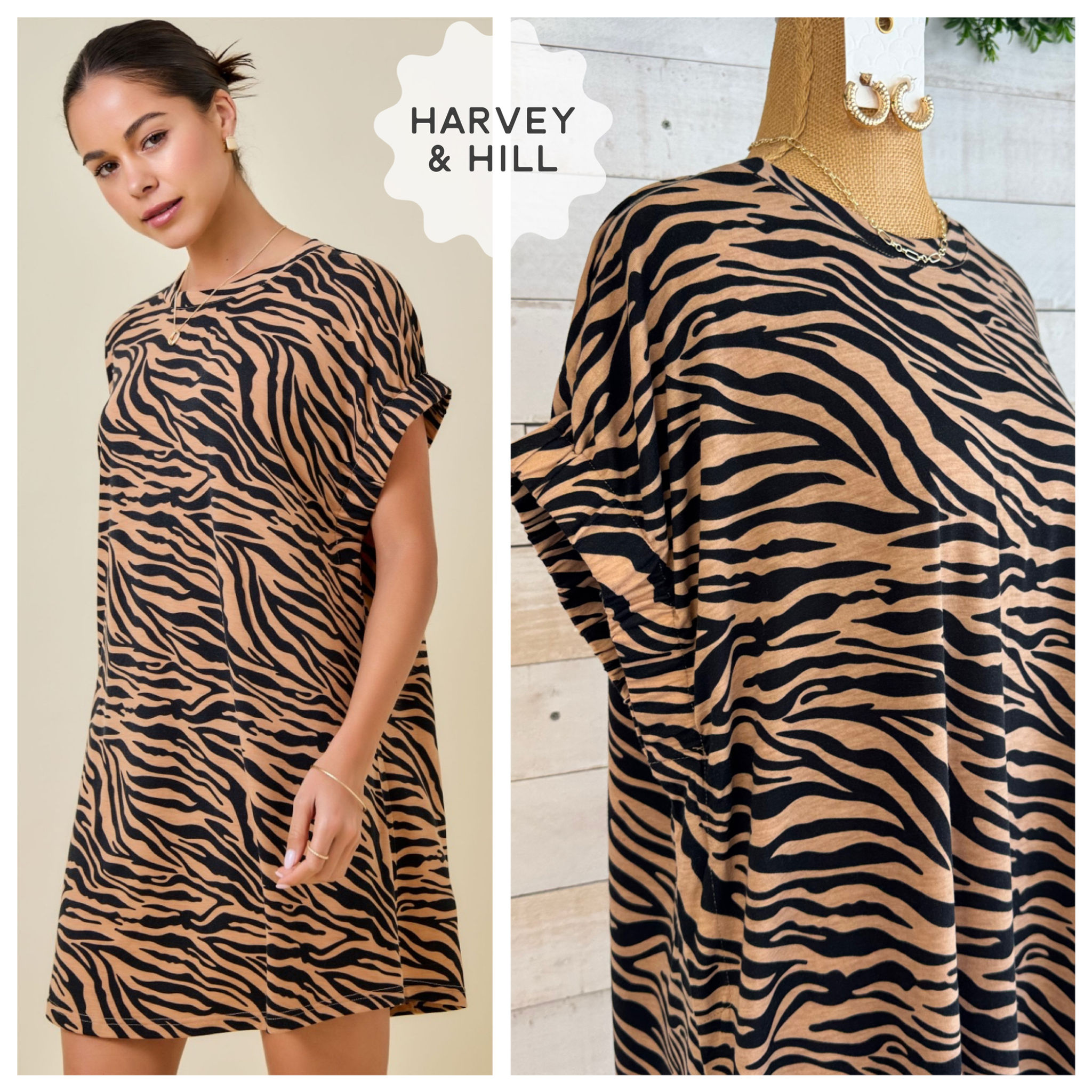 Tiger Print Dolman Sleeve Luxe Knit Dress