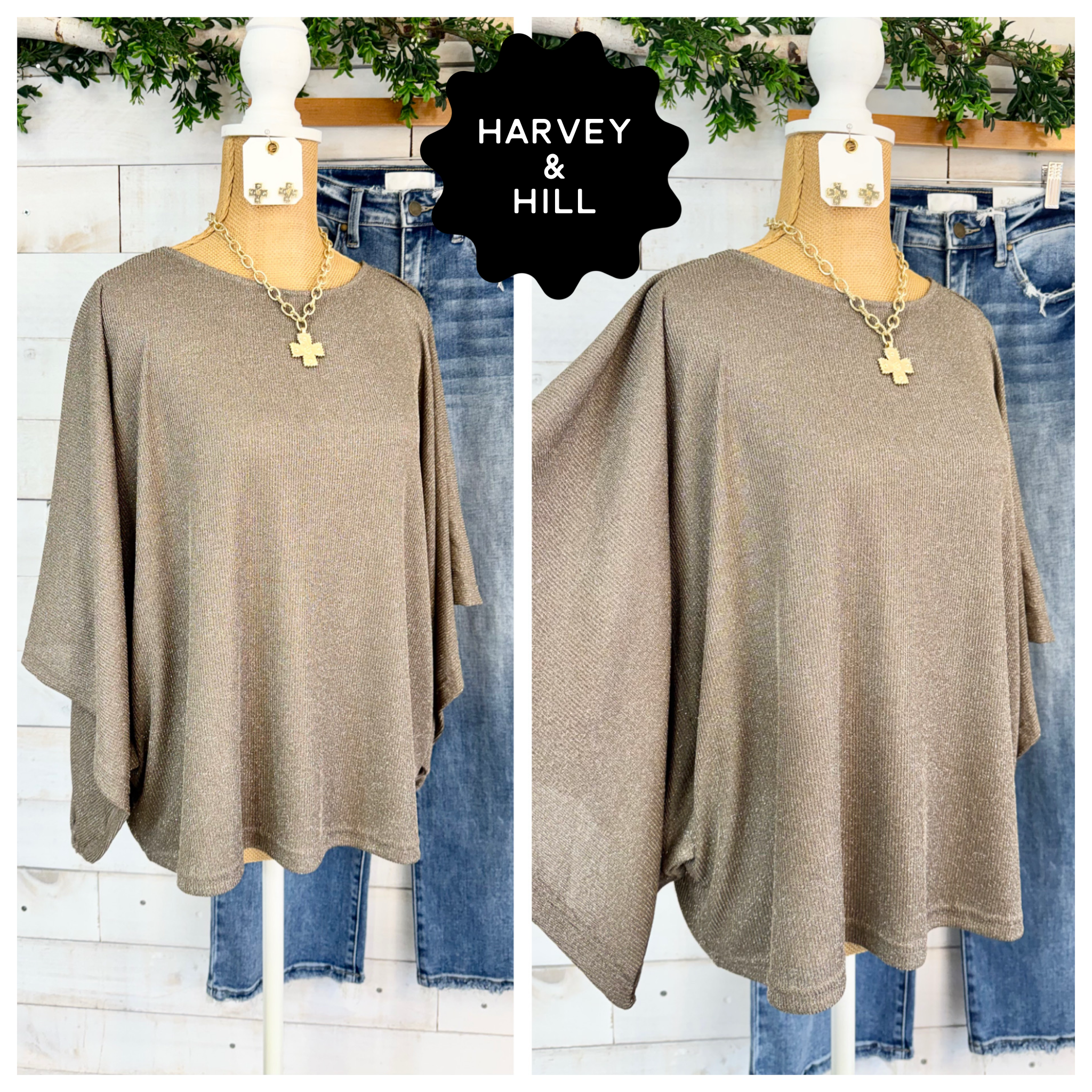 Augusta Shimmer Knit Draped Sleeve Tops