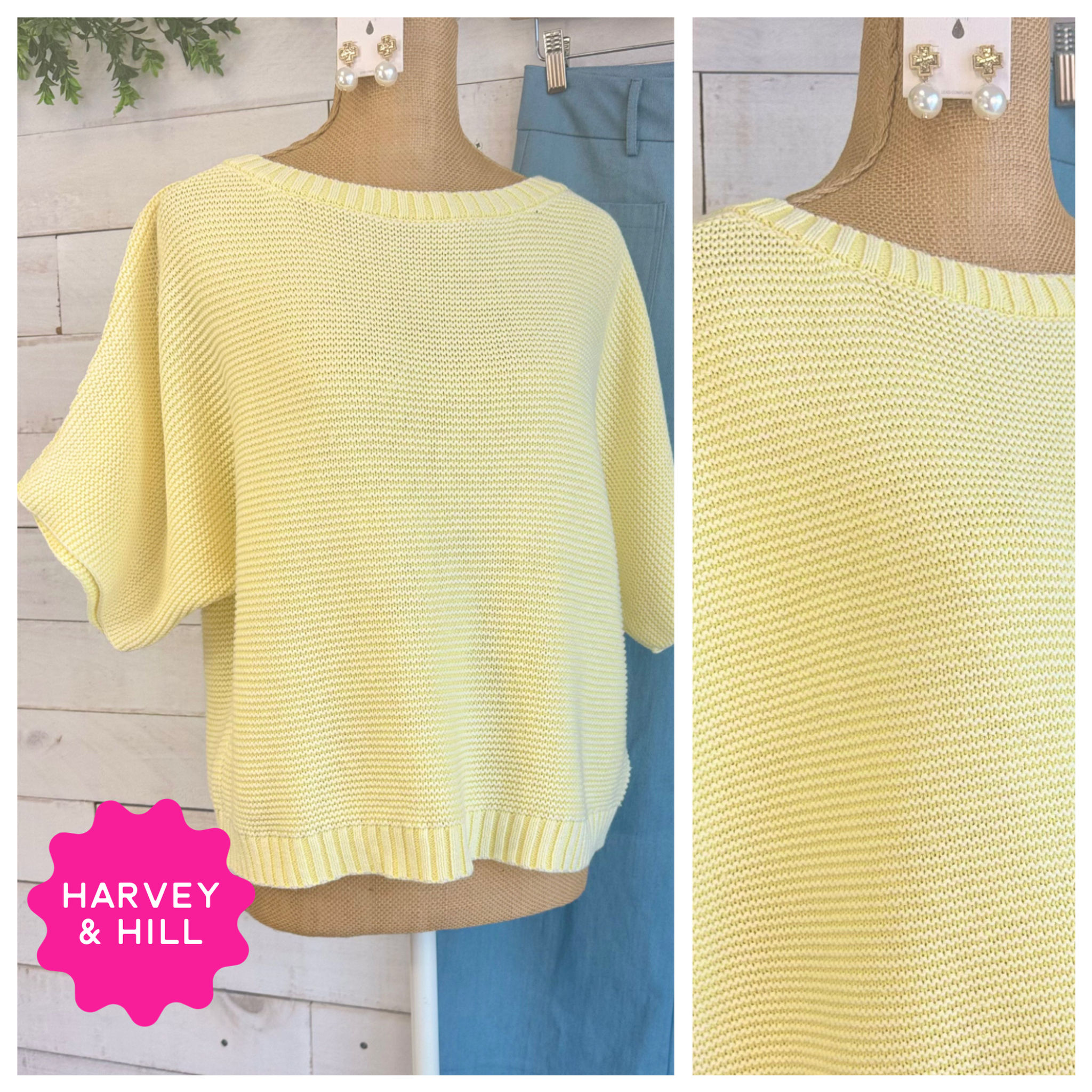 Lemon Yellow Spring Sweater with Short Dolman Sleeves