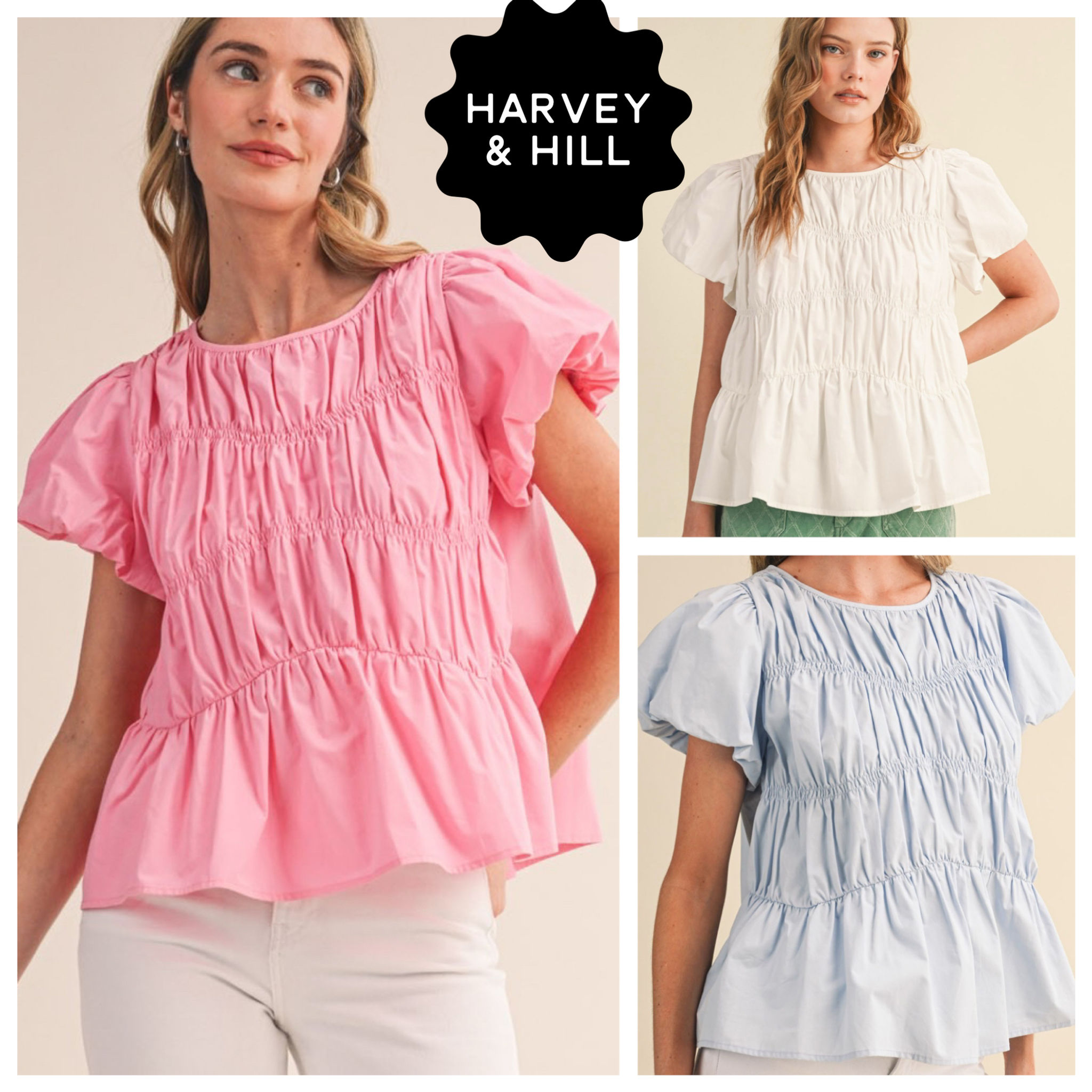 Cotton Tiered and Shirred Short Sleeve Woven Top