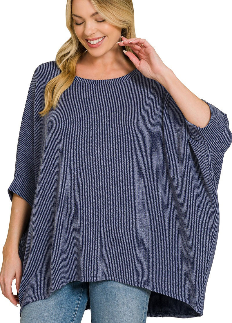 Thumbnail: Kenzie Poncho Fit Soft Wave-Ribbed Top