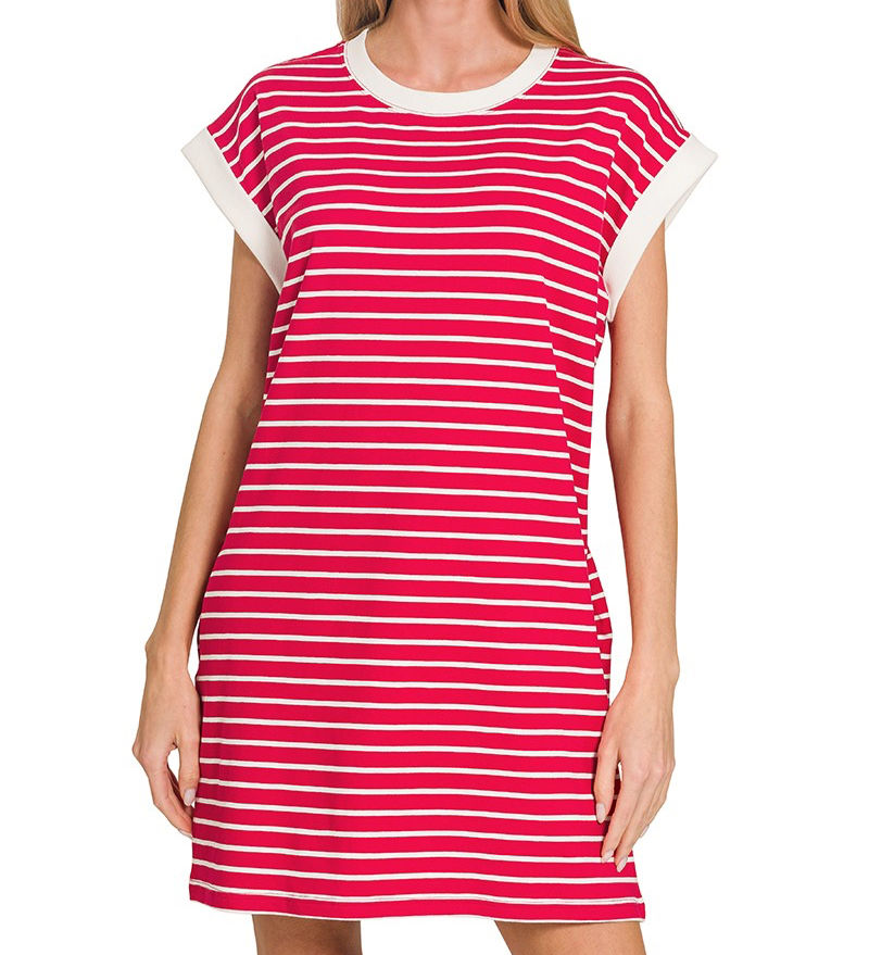 Thumbnail: Solid Color with White Stripe T-Shirt Dresses