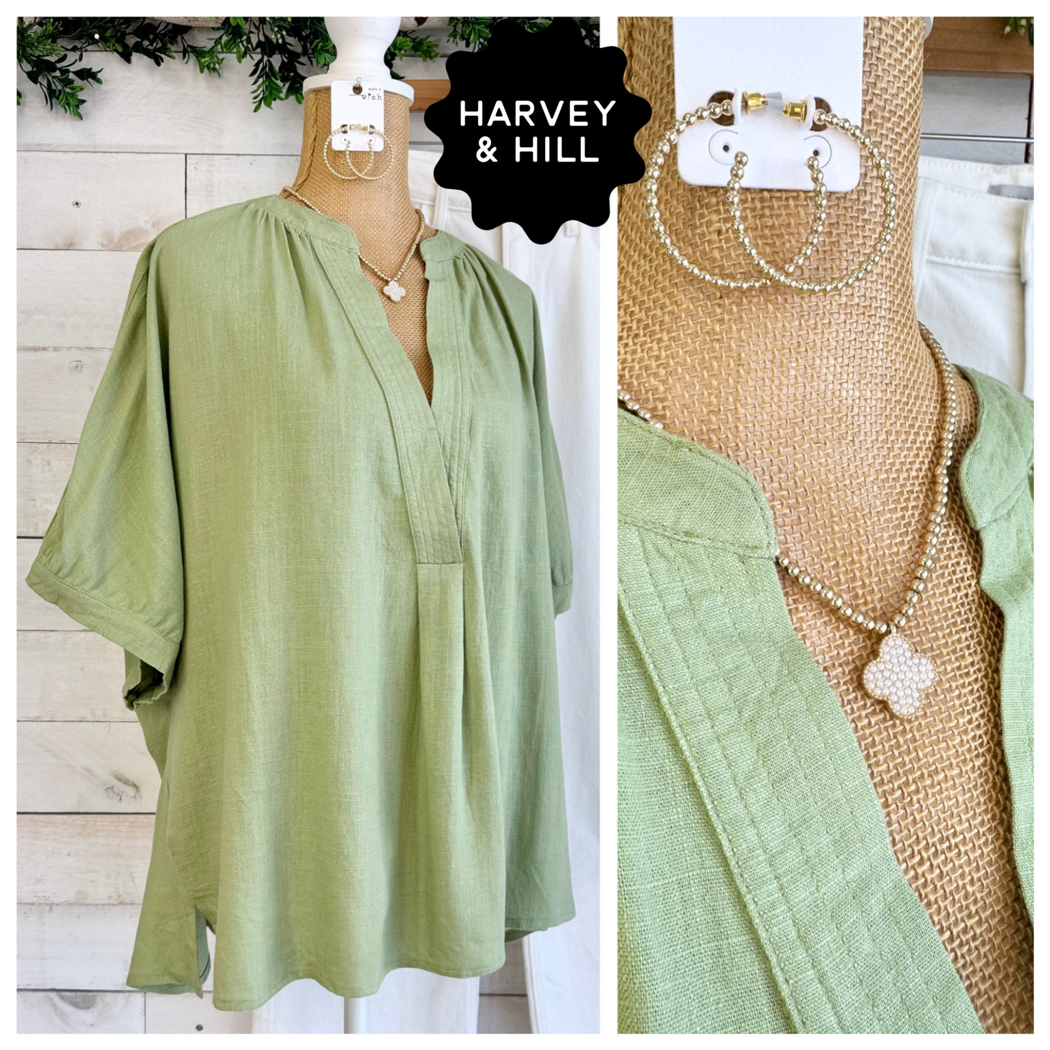 Sage Green Linen Blend Dolman Sleeve Top