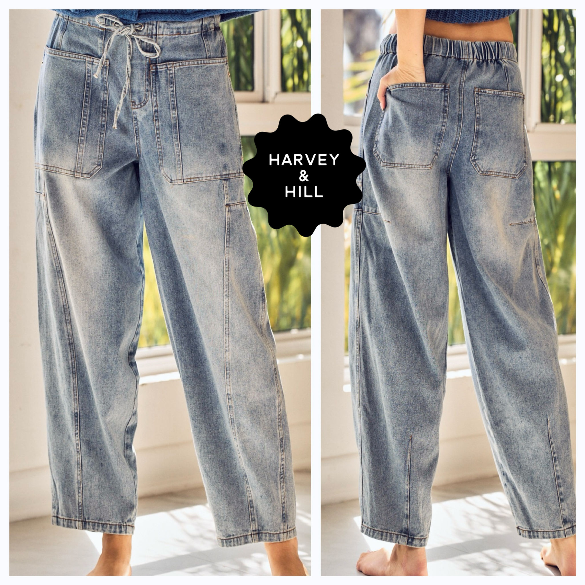 Pull-On Utility Pocket Cropped Barrel Jeans