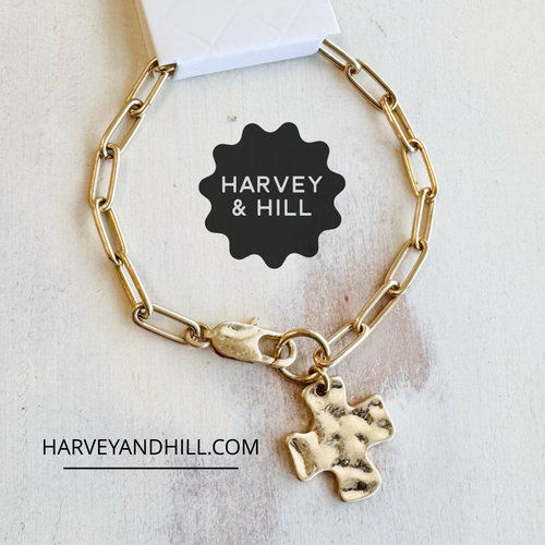 Matte Gold Paperclip Chain Vintage Cross Bracelet | Harvey and Hill
