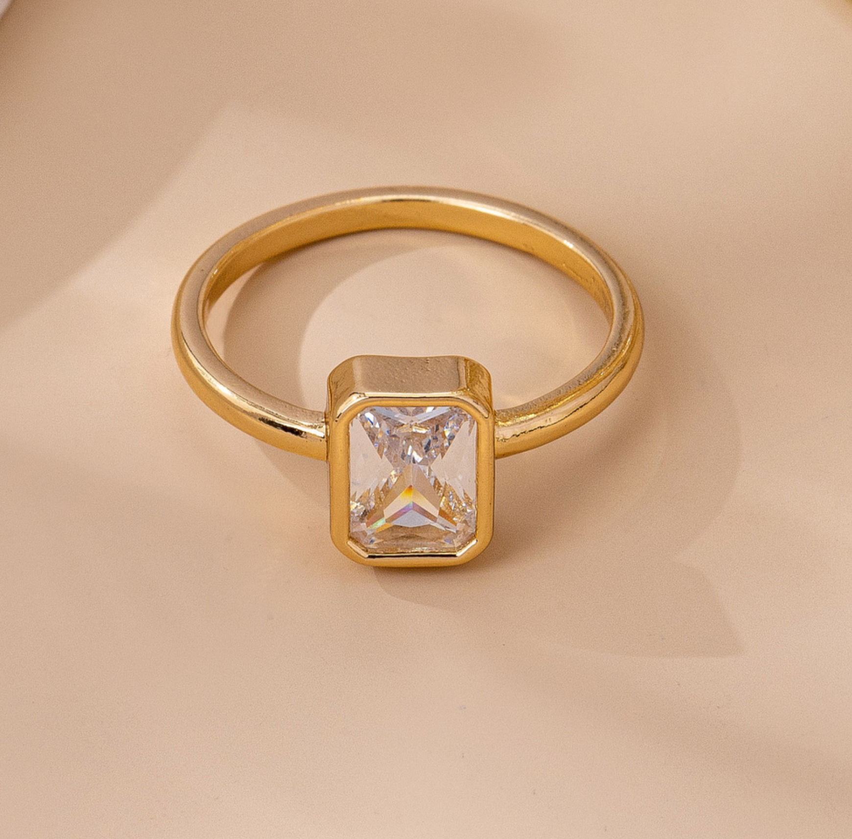 Simple and Elegant Emerald Cut Crystal Ring