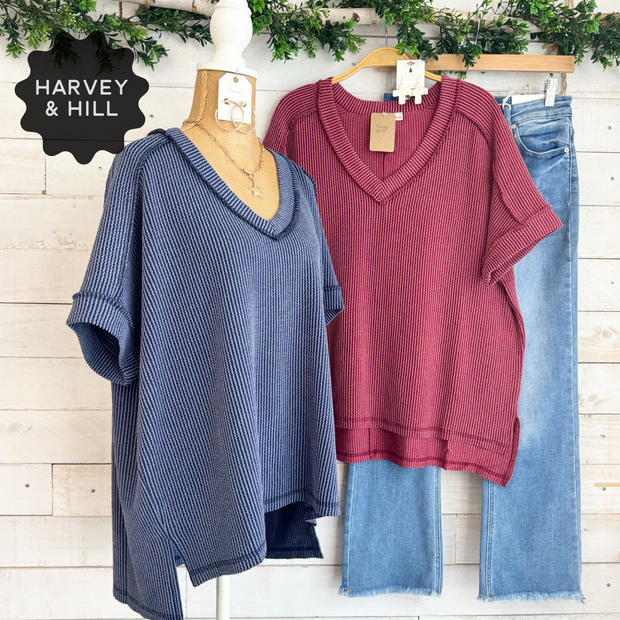 Abby V-Neck Boxy Ribbed Top with Exposed Seams